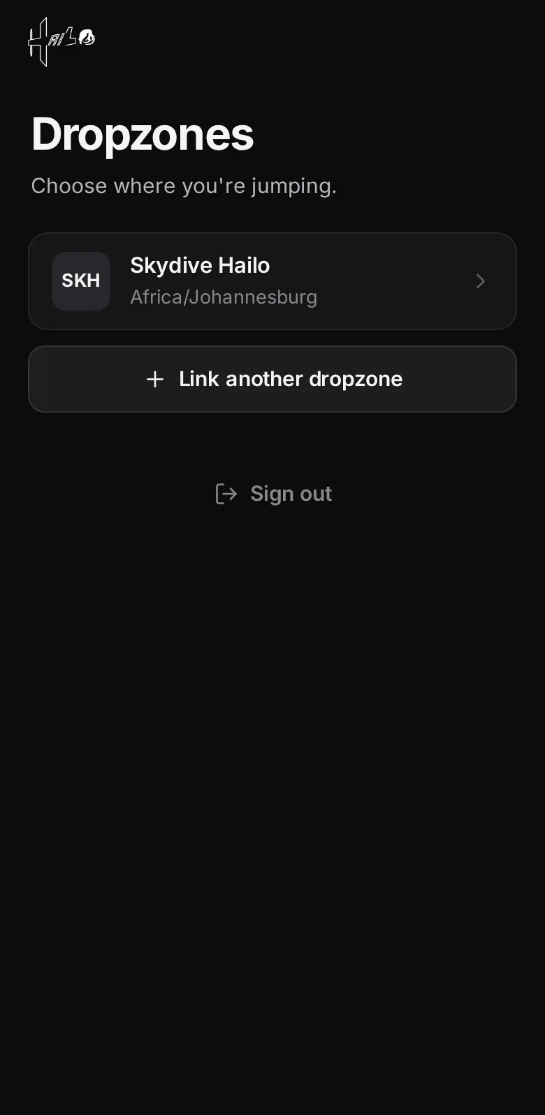 Hailo — choosing a dropzone in the jumper app