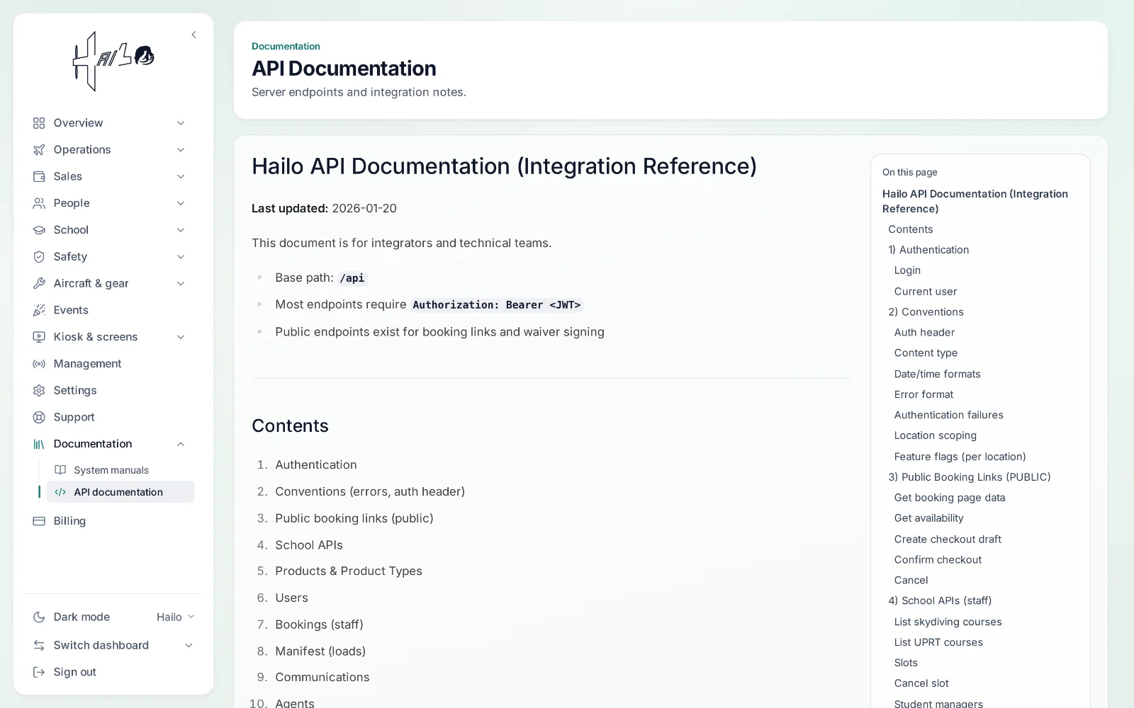 Hailo — the API documentation in the portal