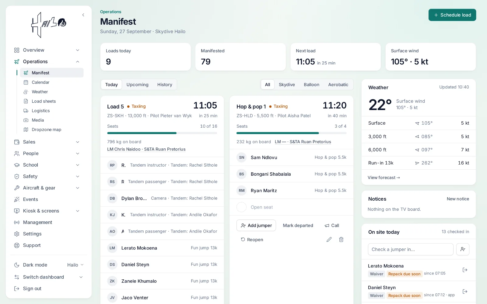 Hailo — the live manifest with today’s loads