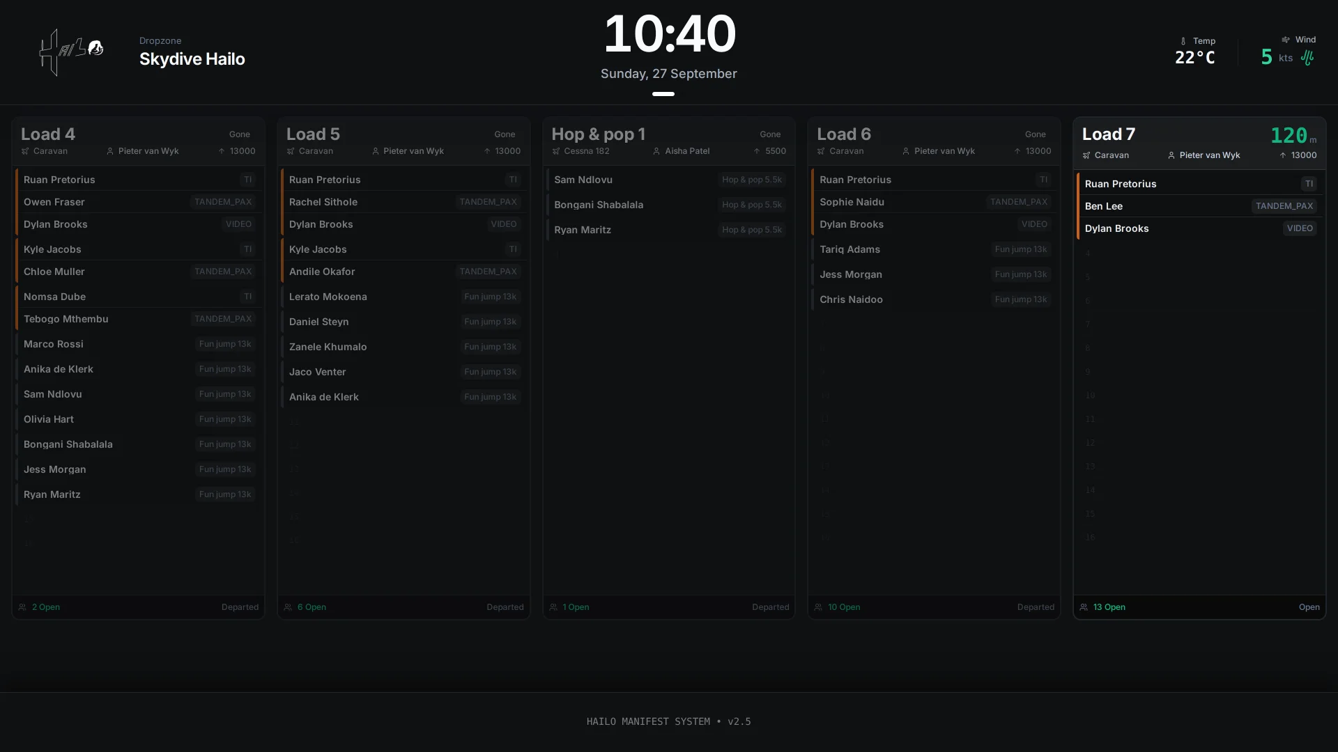 Hailo — the manifest TV screen with load countdowns